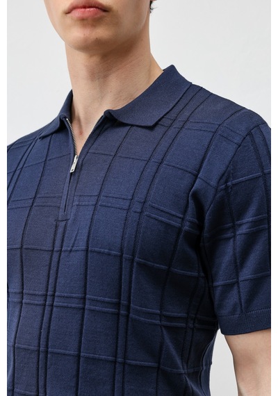 Antioch Kareli Desenli Erkek Triko T-shirt Lacivert