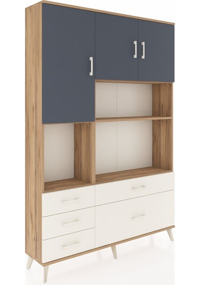 Arges Dolap 8 Raflı 5 Çekmeceli 3 Kapaklı 132x30x195 Çam-antr... Çam