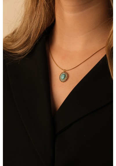 Çildan Womens Doğal Taşlı Gold Kolye