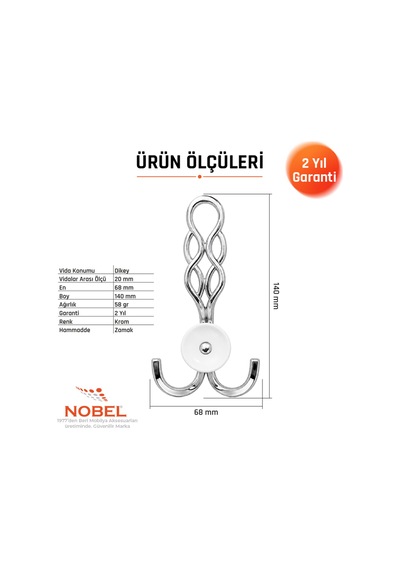 Örgü Portmanto Askısı, Metal Vestiyer Askısı, - Gr, Dolap Ve Duvar Askılığı, Krom Vidalı