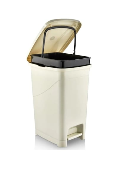 Omnipazar Srl-3030 Slim Pedallı Plastik Çöp Kovası İç Kovalı 40 Litre Bej