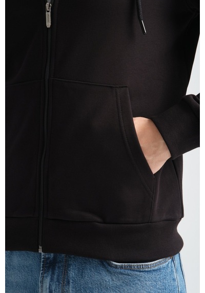 Shooter Sportwear Shooter Erkek Üç İplik Şardonsuz Fermuarlı Kapüşonlu Sweatshirt Siyah