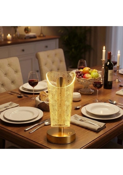 Açık Silindirik Kristal Damla Model Led Masa Lambası Gold Tabanlı, Dokunmatik, 3 Renk Işık Modlu, Şarjlı Mo Çok Renkli