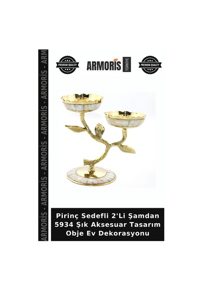 Pirinç Sedefli 2'li Şamdan 5934 Şık Aksesuar Tasarım Obje Ev Dekorasyonu Çok Renkli