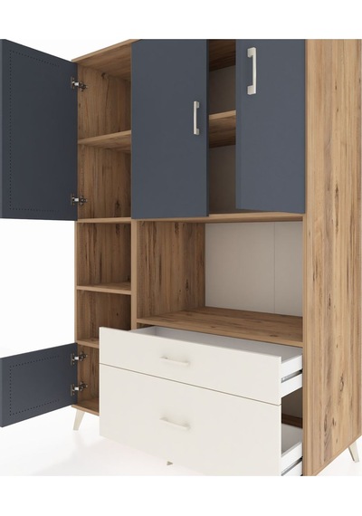 Kronos Dolap 7 Raflı 2 Çekmeceli 5 Kapaklı 132x59x195 Çam-ant... Çam