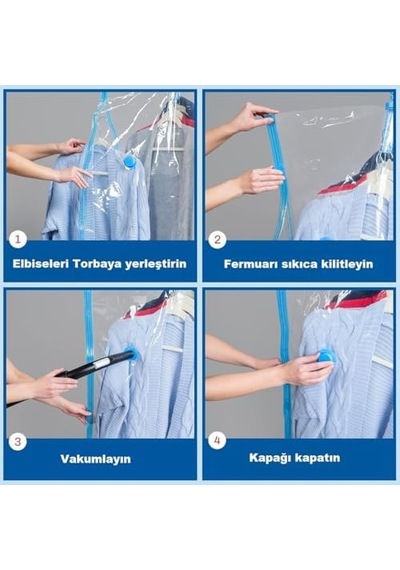 Tarix Vakumlu Hurç, Dolap Düzenleyici Elbise Saklama Poşeti,%80 Yer Tasarrufu,1adet 90x60cm,1adet 105x70cm,1adet 145x70cm Elbise Seti 3&apos Lü Açık Gri