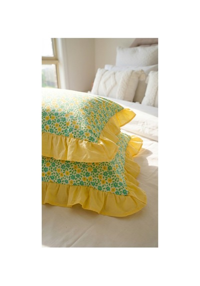 %100 Pamuklu Çiçek Desenli Fırfırlı Yastık Kılıfı 2 Adet 50x70 Cm Sarı - 863744406 Sarı