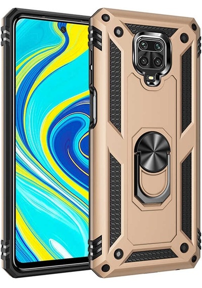 Noktaks - Redmi Note 9s Uyumlu Kılıf Koruyucu Yüzüklü Çift Katman Vega Kapak - Gold - T13664