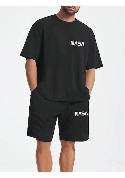 Nasa Logo T-shirt Şort - Siyah Alt Üst Kombin Şort Tişört Takım Baskılı Oversize Bisiklet Yaka Siyah Nasa Logo T-shirt Şort - Siyah Alt Üst Kombin Şort Tişört Takım Baskılı Oversize Bisiklet Yaka Siyah