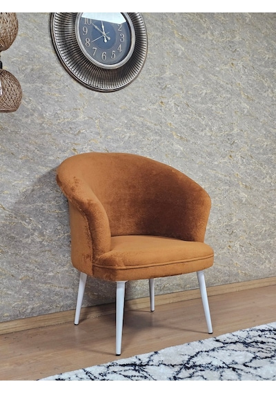 Zafir Tekli Teddy Beyaz Boyalı Sivriltme Ayak Çay Seti Koltuk Tekli Berjer , Balkon, Salon, Ofis Kiremit