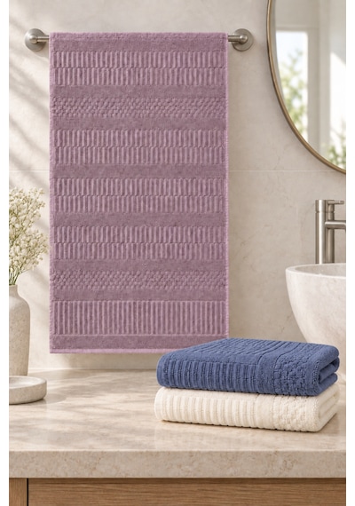 Çizgi Dokulu El Yüz Havlusu 50x90 Cm 3 Lü Set - Lavender Tide Çok Renkli