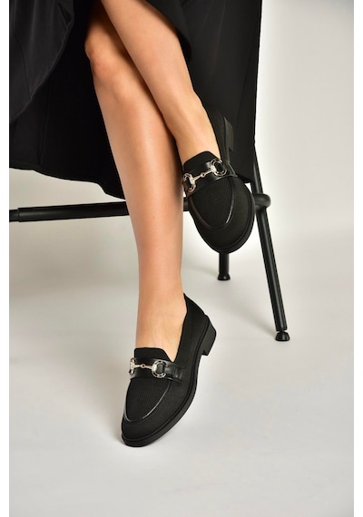 Fox Shoes Y330722104 Siyah Triko Kumaş Toka Detaylı Günlük Kadın Ayakkabı Siyah