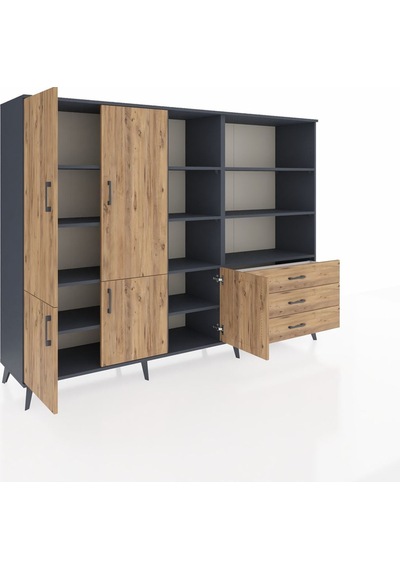 Hyperion Dolap 11 Raflı 3 Çekmeceli 5 Kapaklı 220x44x163 Antrasit-çam Atlas Çam - Antrasit Hyperion Dolap 11 Raflı 3 Çekmeceli 5 Kapaklı 220x44x163 Antrasit-çam Atlas Çam - Antrasit