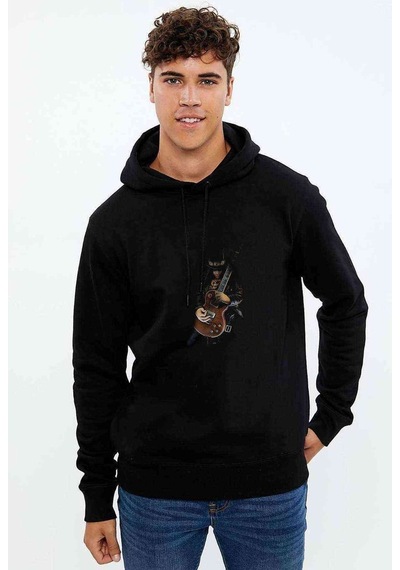 Slash Gitar Metal Rock Müzik Baskılı Siyah Erkek Sweatshirt