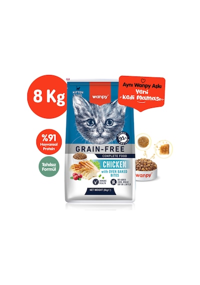 Tahılsız Hipoalerjenik Yüksek Proteinli Tavuklu Yavru Kedi Maması 8 Kg