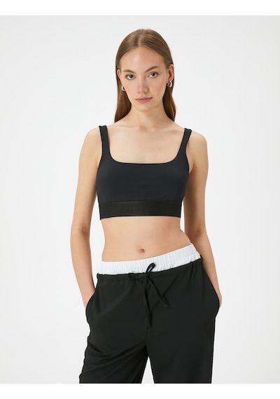 Koton Crop Atlet Kalın Askılı Kare Yaka Siyah 4sak10018pk