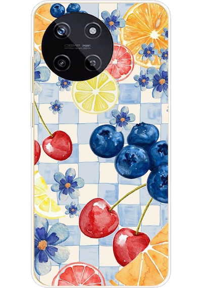 Realme 11 4g Uyumlu Sulu Boya Meyve Ve Çiçek Desenli Baskılı Silikon Kılıf Renkli