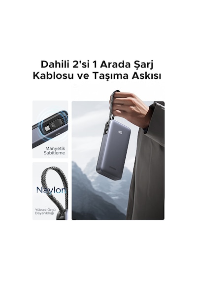 Ugreen Nexode 20.000 Mah 45w Dahili Kablolu Hızlı Şarj Powerbank, 55988b Gri