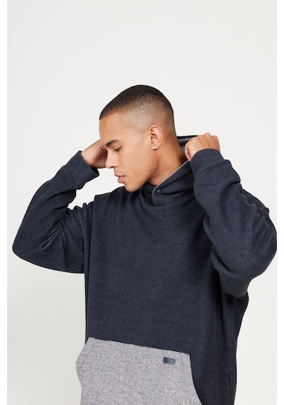 AC&Co / Altınyıldız Classics Erkek Indıgo Melanj Oversize Bol Kesim Kapüşonlu Desenli Pamuklu Sweatshirt İndigo