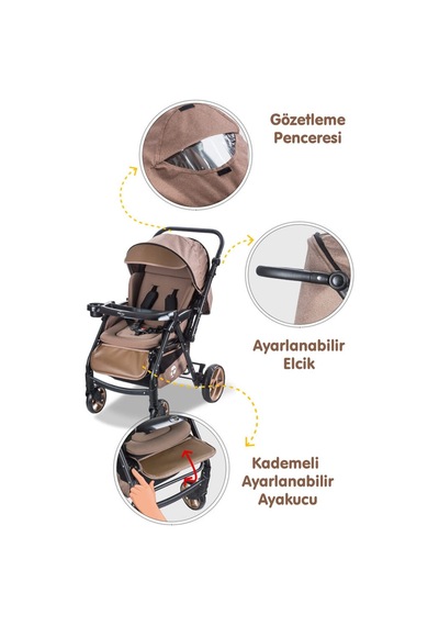 Baby Care Bebek Arabası - Bc-500 Combo Maxi Pro - Çift Yönlü Katlanır Bebek Arabası Kahve