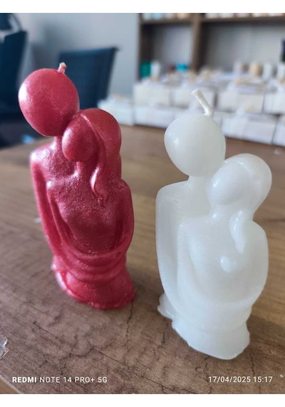 Bernami Mumluk Şamdanpinterest Kokulu Sevgili Sarılan Çift Mum Kırmızı Beyaz Set - 1 Adet Diğer