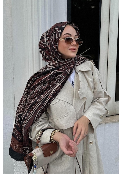 Carell Ebrar Baki'nin Tercihi Mocha Dream Comfy İpek Şal Kahve Çok Renkli