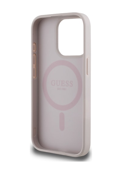Apple Uyumlu iPhone 15 Pro Max Kılıf Guess Lisanslı Magsafe Şarj Özellikli Yazı Logolu Circle Classic Kapak Pembe