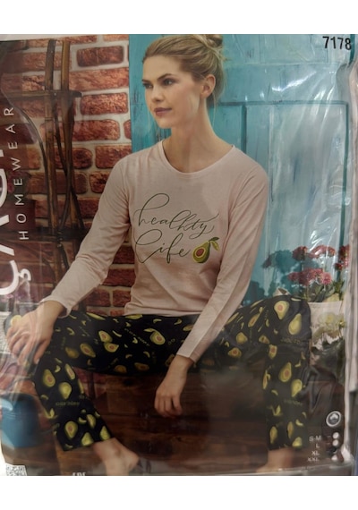 Çağrı Bayan Pijama Takımı- Pudra - Siyah