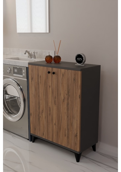 Çok Amaçlı Banyo & Çamaşır Odası Dolabı, Ayarlanabilir Raflı, Kapaklı Modern Banyo Dolabı Antrasit - Atlantik Çam Çok Amaçlı Banyo & Çamaşır Odası Dolabı, Ayarlanabilir Raflı, Kapaklı Modern Banyo Dolabı Antrasit - Atlantik Çam