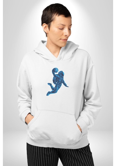 Basketbol Mars Uzay Smaçı Kadın Erkek Beyaz Kapüşonlu Sweatshirt Hoodie Beyaz