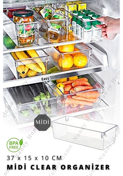 Nandy Home Midi Tall Clear Buzdolabı & Dolap İçi Düzenleyici Organizer Şeffaf