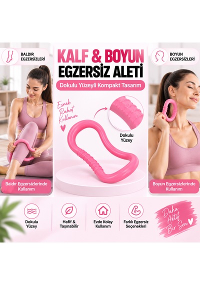 5'li Yoga Pilates Egzersiz Seti Direnç Bandı Elastik Evde Spor Aletleri Pembe