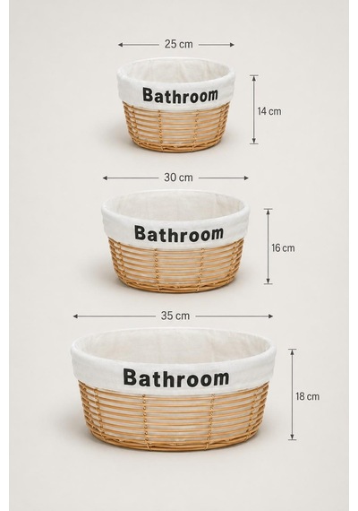 3'lü Premium Yuvarlak Kahverengi Organizer Sepet Seti 35, 30 Ve 25 Cm - Banyo Ve Dolap İçi