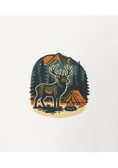 Wildstyle Geyik Renkli Vintage Yaban Hayat Doğa Orman Dağ Baskılı Unisex Bisiklet Yaka Pamuklu Tişört Beyaz