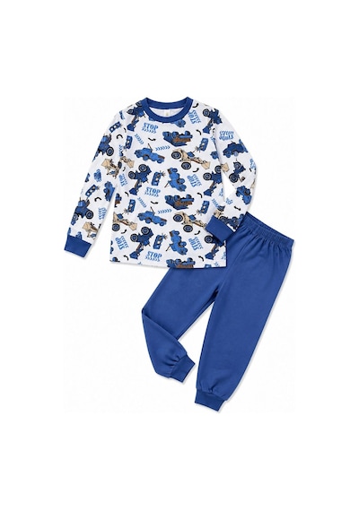 Ertaş Trend Store Erkek Çocuk Premium Penye İş Makinesi Desenli Uzun Kollu Pijama Takımı 2-11 Yaş - Mavi Çok Renkli