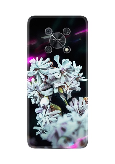 Huawei Nova Y90 Kılıf Resimli Desenli Silikon Platinium Series Beyaz Çiçekler 1888