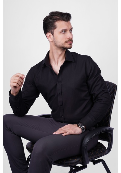 Optik Siyah Slimfit Erkek Gömlek Siyah
