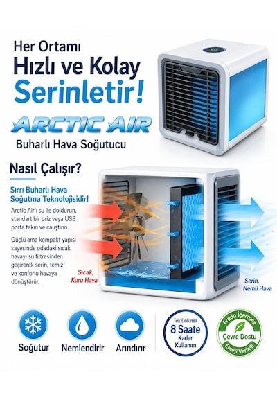 Taşınabilir Mini Klima 7 Led Işıklı Ev Ofis Oto Portatif Buharlı Hava Soğutucu Klima Vantilatör Pervane Mini Fan Su Ekle Özellikli E Kademeli Hız Havalandırma 1.25 Mm