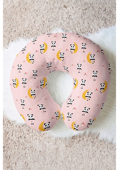 Panda Figürlü Pamuklu Boyun Yastığı - Sevimli Pastel Pembe Sarı Çocuk & Yetişkin Seyahat Yastığı Soluk Okyanus Koyu Gri
