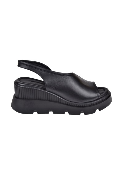 Floor Hakiki Deri Kalın Taban Kadın Sandalet Mak-2008 Siyah