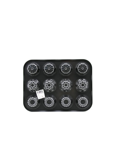 12 Gözlü Metal - Siyah Şekilli Muffin - Kek Kalıp 5523 12v