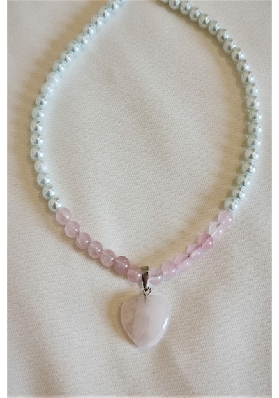 Bade Accessories 6 MM Pembe Kuvars Cam Inci Doğaltaş Choker Kolye Gümüş