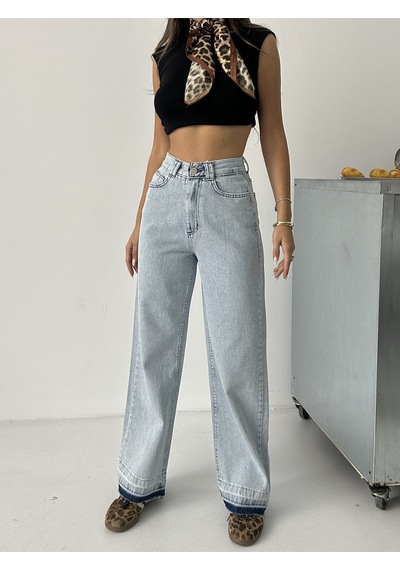 Blue Marlın Kadin Buz Kar Çift Köprülü Paça Söküm Detayli Kot Pantolon Jeans Mavi