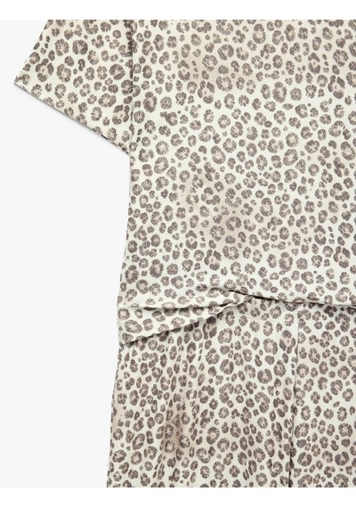 Koton Leopar Desenli Kısa Kollu Pijama Takımı Kahverengi Desenli 7wlk40297mk