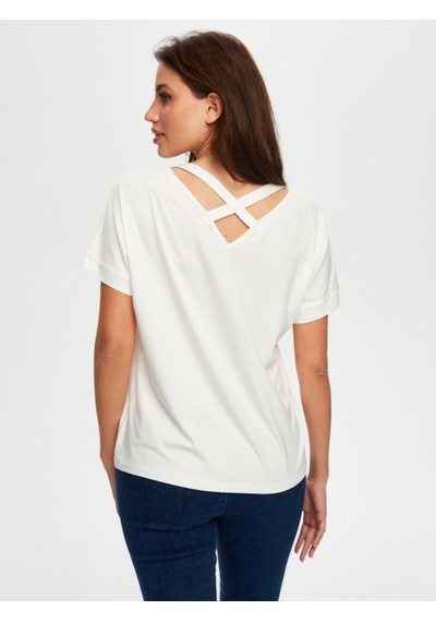 Yuvarlak Yaka Düşük Kollu T-shirt B00003-1 B00003-173 Ekru