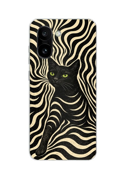 Oneplus 15r Uyumlu Siyah Kedi Ve Optik Desenli Baskılı Silikon Kılıf