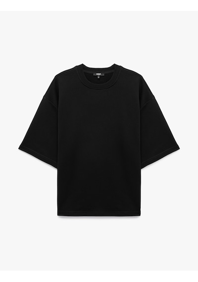Koton Etiket Detaylı Üç İplik Rahat Kalıp Bisiklet Yaka Kısa Kollu Sweatshirt Siyah 7wam70209mk Koton Etiket Detaylı Üç İplik Rahat Kalıp Bisiklet Yaka Kısa Kollu Sweatshirt Siyah 7wam70209mk