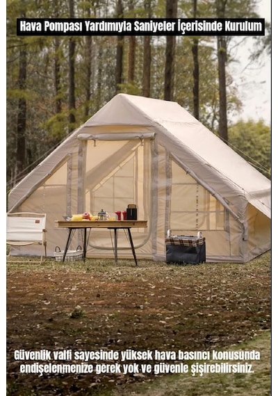 Realx 8 Kişilik 4 Mevsim Su Geçirmez Şişme Kamp Çadırı 300 x 210 x 190 CM Bej