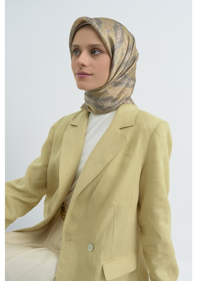 Armine Saf İpek Sura Eşarp-2026 İlkbahar-yaz- 952200d Sarı-gri