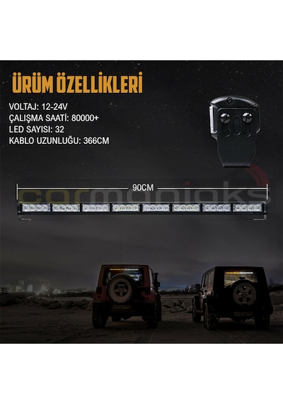 Off Road Acil Durum İkaz Tepe Lambası 32 Led 160w Kumandalı Çakar N11.353